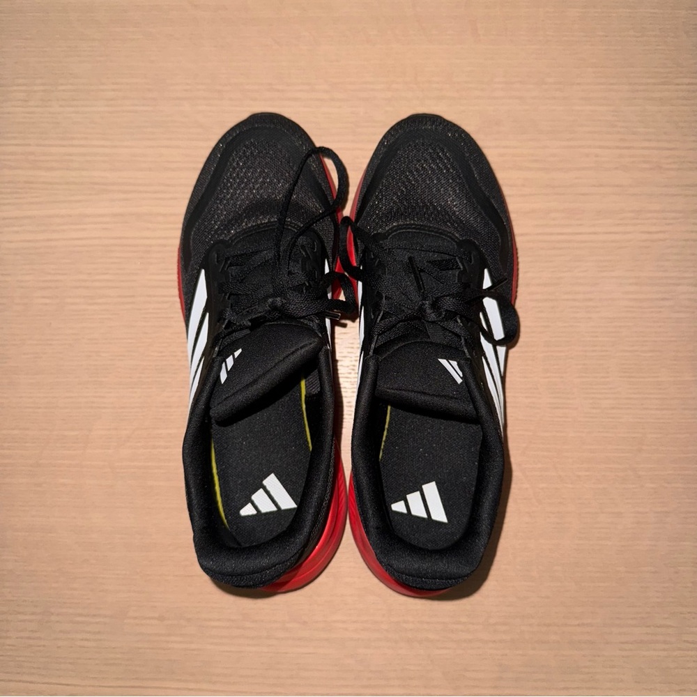 Adidas Black and Red Sneakers with Signature Stripes Boys Size 5